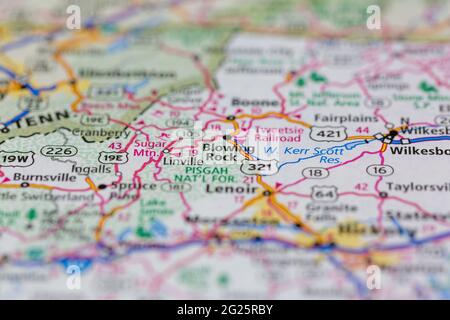 Blowing Rock North Carolina USA auf einer Road- oder Geografie-Karte angezeigt Stockfoto