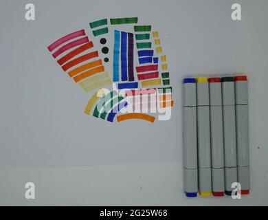 Ausrüstung für das Zeichnen, kopische Marker Kunst, Marker Skizze, Marker Schlaganfall Stockfoto