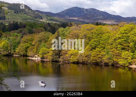Wunderschöne Aussicht auf den Fluss Tummel (Loch Faskally) vom Fonab Castle, Pitlochry Stockfoto