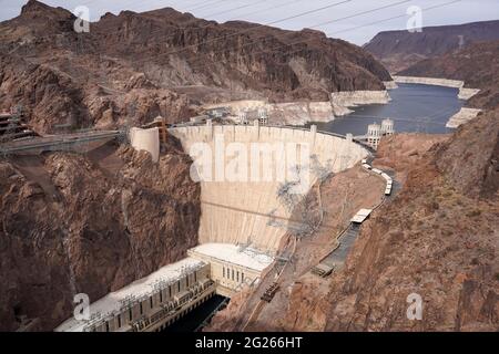 Eine allgemeine Ansicht des Hoover-Staudamms, Sonntag, 7. März 2021, in der Nähe von Boulder City, Nev. Stockfoto