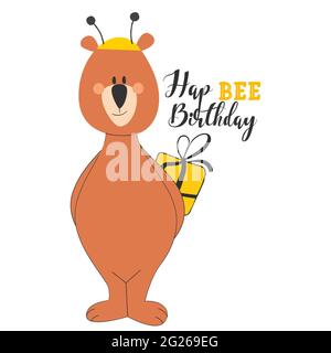 Lustige Cartoon Bär mit Geburtstagsgeschenk. Vektorgrafik. Stock Vektor