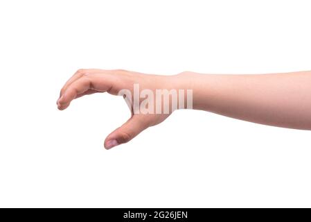 Greifbewegung mit den Fingern. Jemand will mit der Hand greifen. Stockfoto