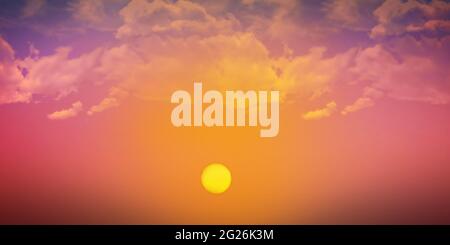 Abstrakt Sonnenuntergang Illustration mit bewölktem und farbenfrohem Himmel. Moderne futuristische Hintergrund-Tapete mit Sonnenuntergang Stockfoto