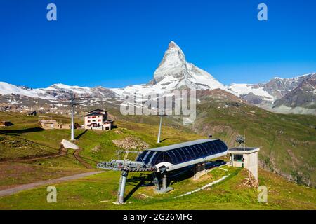 Cable Car Station in der Nähe von Zermatt im Kanton Wallis der Schweiz Stockfoto
