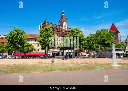 Place De La Navigation in Lausanne oder die Hauptstadt Losanna und größte Stadt des Kantons Waadt, am Ufer des Genfer Sees in der Schweiz gelegen. Stockfoto