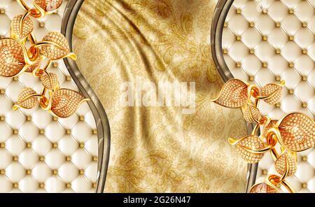 3d klassische Illustration abstrakte goldene Wandtapete. Für Zuhause Innendekoration. Stockfoto