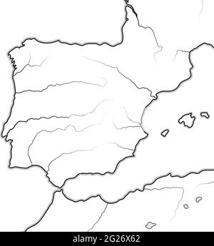 Karte der SPANISCHEN Länder: Spanien, Portugal, Katalonien, Iberien, die Pyrenäen. Geografische Karte. Stock Vektor