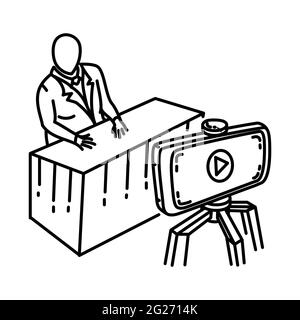 Die Aufnahme ist Teil des handgezeichneten Vektorsymbols für Broadcasting Activities. Stock Vektor