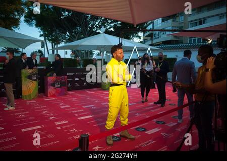 Malaga, Spanien. Juni 2021. Der spanische Schauspieler Ruben Ochandiano nimmt am roten Teppich im miramar Hotel Teil.die Neuauflage des 24. Spanischen Filmfestivals von Malaga, einem großartigen Kinoereignis in Spanien, stellt die Filmkandidaten vor, die den Preis „Biznaga de Oro“ gewinnen möchten, Nach allen Maßnahmen zur Verhinderung der Ausbreitung des Coronavirus und zur Gewährleistung eines sicheren Ereignisses. Das Festival findet vom 3. Bis 13. Juni statt. (Foto von Jesus Merida/SOPA Images/Sipa USA) Quelle: SIPA USA/Alamy Live News Stockfoto