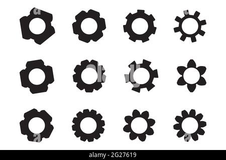 Symbol für einen Satz schwarzer Zahnräder. Zahnräder für Getriebe, isoliert auf weißem Hintergrund. Vektorgrafik Stock Vektor