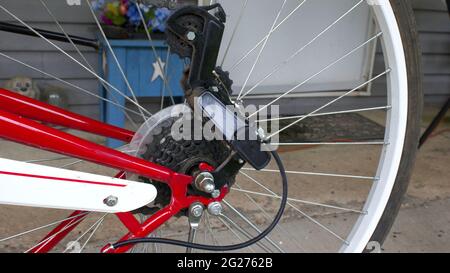 Eine Nahaufnahme eines Fahrradderailleurs Stockfoto