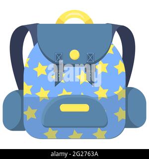 Farbiger Schulrucksack für Kinder im flachen Stil. Bildung, Studium zurück in die Schule, Rucksack. Isoliert auf weißem Hintergrund. Vektorgrafik. Stock Vektor