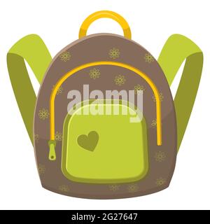 Farbiger Schulrucksack für Kinder im flachen Stil. Bildung, Studium zurück in die Schule, Rucksack. Isoliert auf weißem Hintergrund. Vektorgrafik. Stock Vektor