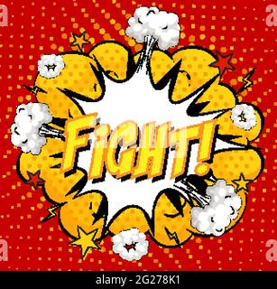 KAMPF Text auf Comic Cloud Explosion auf rotem Hintergrund Illustration Stock Vektor