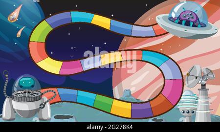 Brettspiel Vorlage mit Raum Thema Illustration Stock Vektor