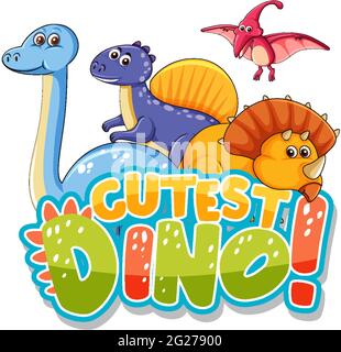 Niedliche Dinosaurier Cartoon-Figur mit süßesten Dino Schrift Banner Illustration Stock Vektor