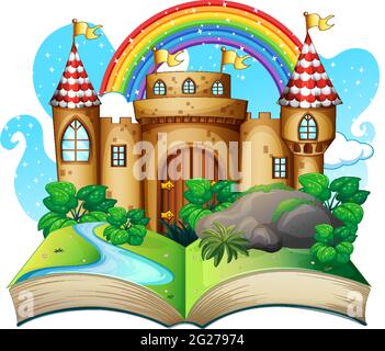 3D Pop-up-Buch mit Burg Märchen Thema Illustration Stock Vektor