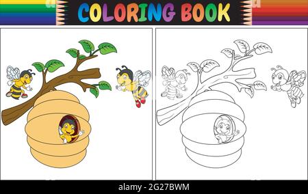 Malbuch Cartoon Bienen Illustration Stock Vektor