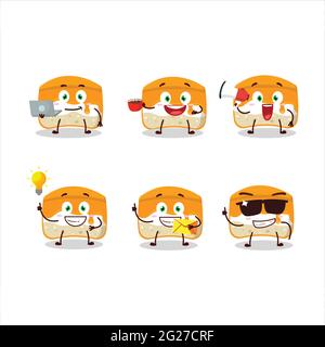 Orange Kuchen Cartoon-Figur mit verschiedenen Arten von Business-Emoticons. Vektorgrafik Stock Vektor