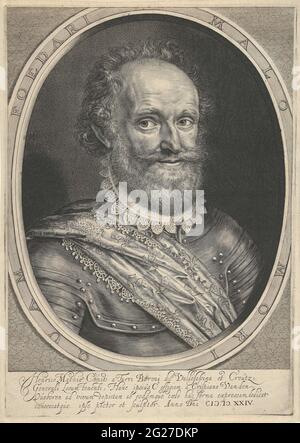 Porträt des Grafen Hendrik Matthias von Thurn. Porträt von Hendrik Matthias von Thurn, Graf von Thurn und Taxis. Von Thurn war General und Diplomat von Frederik V van Bohemia und Gustaaf II., König von Schweden. Am Rand sein Name und Titel in Latein. Stockfoto