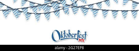 Oktoberfest 2021 Girlanden mit blau-weißem Karomuster Stock Vektor