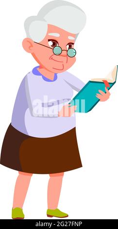 Reife Frau lesen Kochen Rezept Buch in Küche Cartoon Vektor Stock Vektor