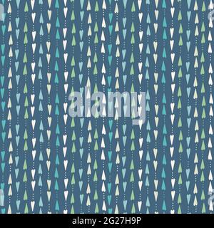 Herzmuster im Hintergrund. Niedliche Vektor nahtlose Wiederholung von winzigen handgezeichneten Herzen in Streifen. Grünes und blaues Design. Stock Vektor