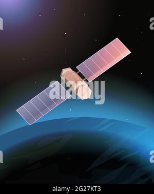 Weltraumforschung Raumfahrt Technologie Konzept Beobachtung Satellit fliegen orbitale Raumfahrt Um die Erde Stock Vektor