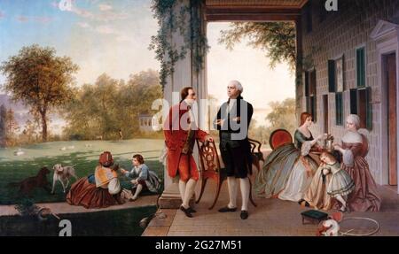 George Washington und Marquis de Lafayette am Mount Vernon. Stockfoto