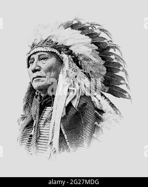 Chief Hollow Horn Bear, ein Anführer der Brule Lakota während der Indianerkriege. Stockfoto