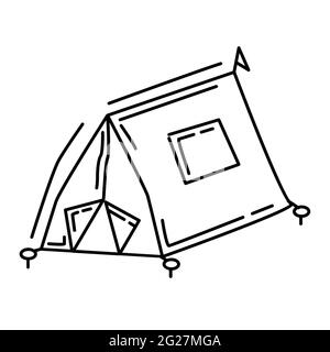 Wandern Abenteuer Zelt, Reise, Reise, Camping. Handgezeichnete Icon-Design, Umriss schwarz, Doodle Symbol Vektor-Symbol Stock Vektor