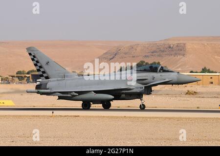 Italienische Luftstreitkräfte F-2000Ein Eurofighter auf dem Militärflugplatz Ovda, Israel. Stockfoto