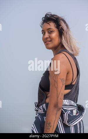 Porträt der selbstbewusste Frau hautnah Stockfoto