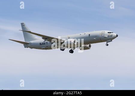 Ein P-8A Poseidon-Seepatrouillenflugzeug der US Navy. Stockfoto