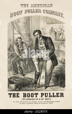 Vintage-Werbung für die American Boot Puller Company. Ca. 1861 Stockfoto