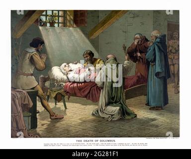 Christopher Columbus auf seinem Sterbebett, 20. Mai 1506. Stockfoto