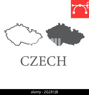 Karte der Linie der Tschechischen Republik und Glyphen-Symbol Stock Vektor
