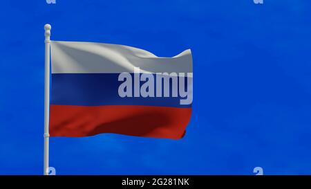 Die Nationalflagge der Russischen Föderation, die im Wind winkt. 3d-Rendering, CGI Stockfoto