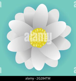 Eine einzelne rote Blume mit fünfzehn Blütenblättern und einem grün-blauen Hintergrund. Stock Vektor