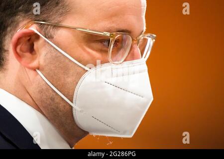 Berlin, Deutschland. Juni 2021. Bundesgesundheitsminister Jens Spahn (CDU) kommt zur wöchentlichen Kabinettssitzung der Bundesregierung im Kanzleramt an. Quelle: Markus Schreiber/AP POOL/AP/dpa/Alamy Live News Stockfoto