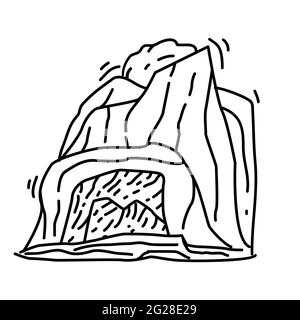 Wandern Abenteuer Höhle, Reise, Reise, Camping. Handgezeichnete Icon-Design, Umriss schwarz, Doodle Icon Vektor-Symbol Stock Vektor
