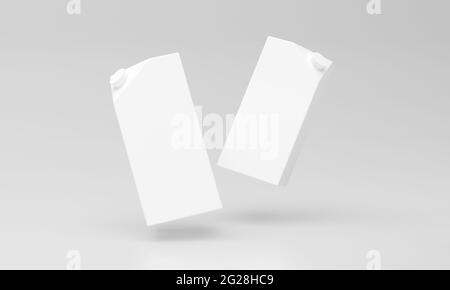3D-Rendering von weißen Milchverpackungen auf grauem Hintergrund Stockfoto