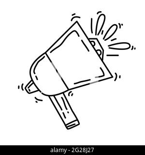 Wandern Abenteuer Megaphon, Reise, Reise, Camping. Handgezeichnete Icon-Design, Umriss schwarz, Doodle Icon Vektor-Symbol Stock Vektor