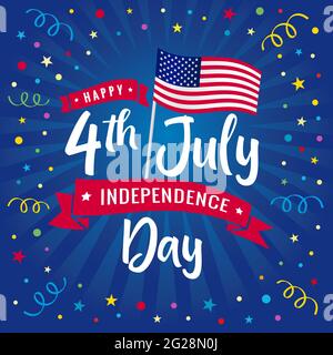 4. Juli, Happy Independence Day USA Blue Beams Grußkarte. 4. Juli der Vereinigten Staaten von Amerika Vektor-Illustration zum Verkauf Poster oder sp Stock Vektor