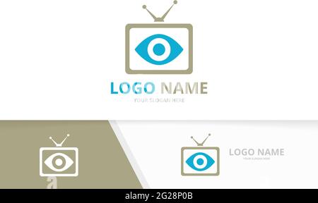 Kombination aus Vector Eye und tv-Logo. Einzigartige Vorlage für das Design des Logos von Media Vision. Stock Vektor
