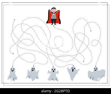 Ein Spiel für Kinder Labyrinth, Geister und dracula, halloween. vektor auf weißem Hintergrund isoliert. Stock Vektor
