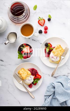 Shortcake-Eiscreme-Sandwiches mit frischen Beeren Stockfoto