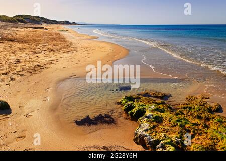 Der Regionale Naturpark Dune Costiere (Torre Canne): Zaun zwischen den Dünen des Meeres, Apulien (Italien). Stockfoto