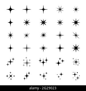 Sternsymbole. Funkelnde Sterne. Funkelt, strahlend platzt. Weihnachten Vektor-Symbole isoliert Stock Vektor