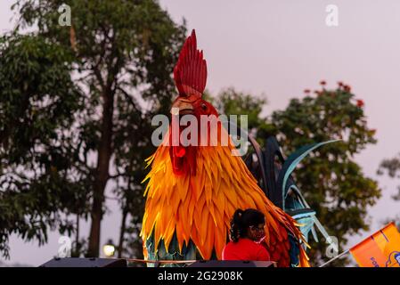 MARGAO, INDIEN - 13. Februar 2021: Panaji Goa India, 13 2021. Februar Festwagen und Figuren, die während der Karnevalsfeiern in Goa Indien ausgestellt werden Stockfoto